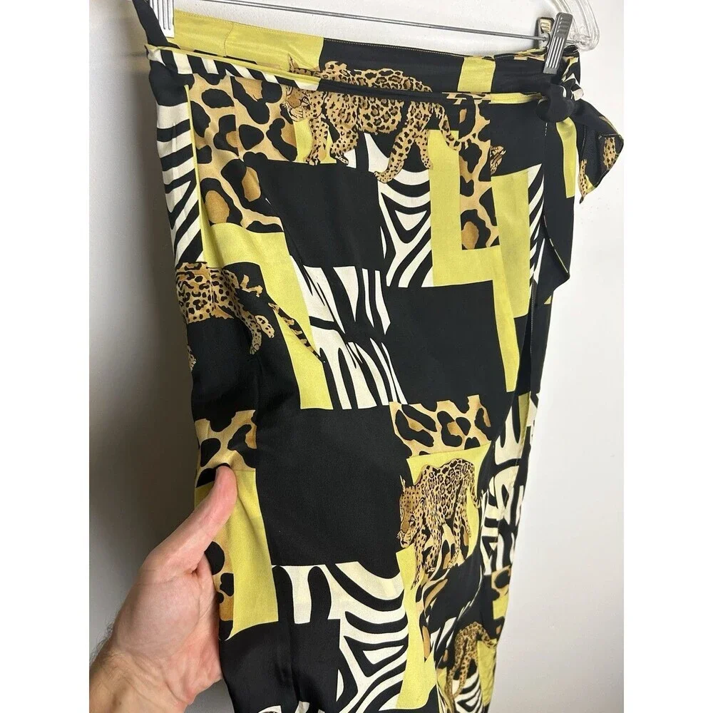 Rebecca Reid Vintage Silk Midi Wrap Skirt Cheetah Novelty Print‎ Size 10 Artsy